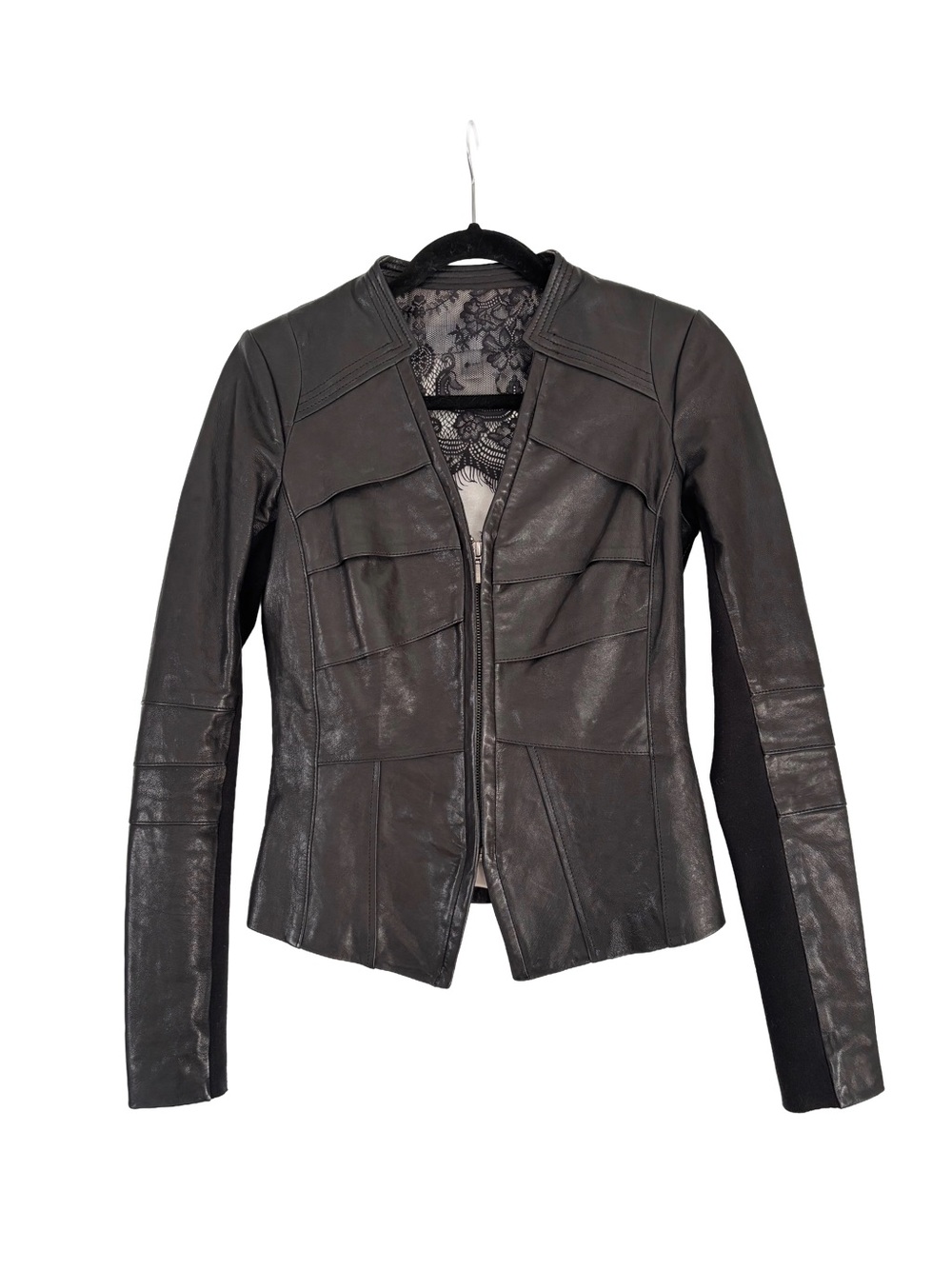 Blink by Danier Genuine Black Leather Paneled Collarless Jacket